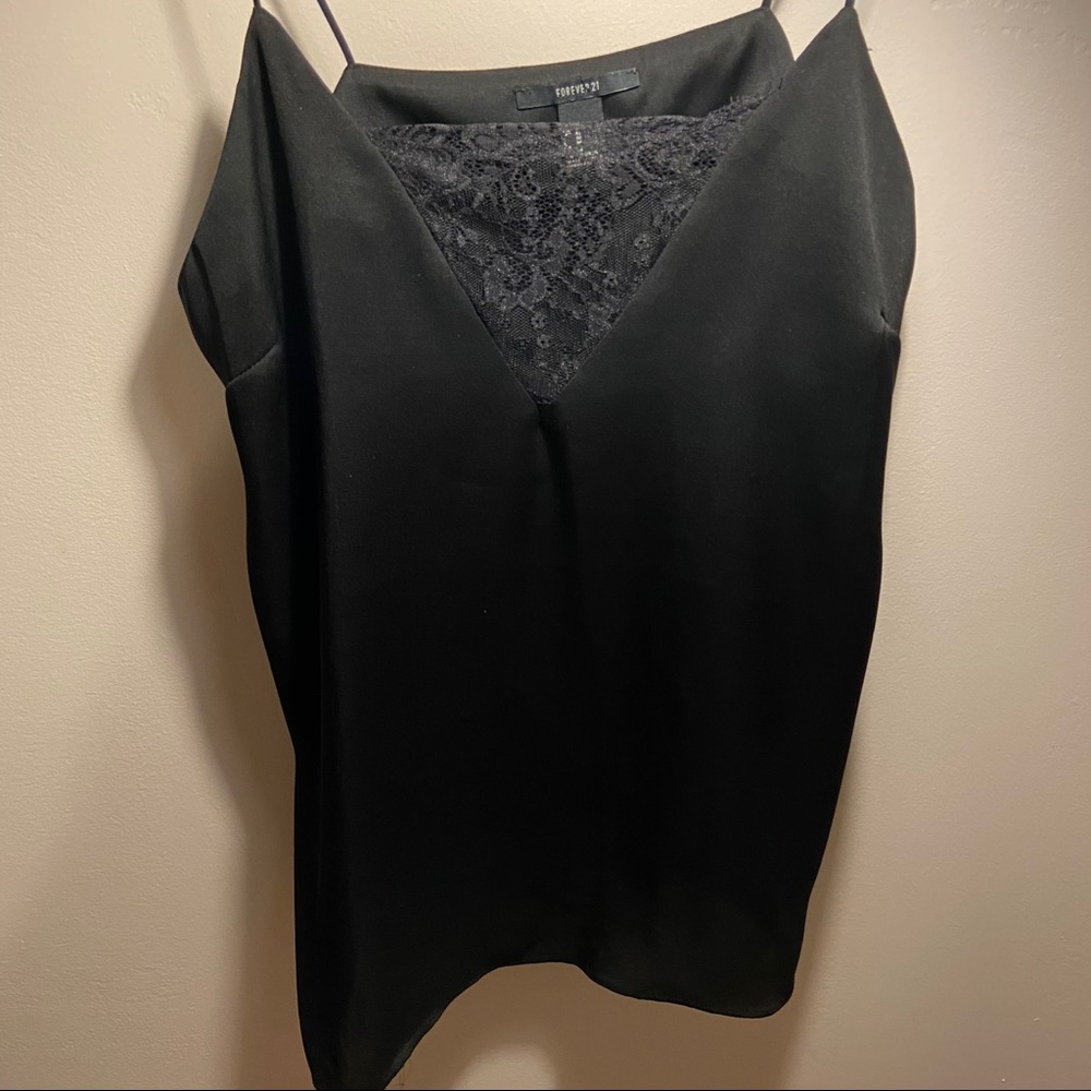 Black Silky and Lace Tank Top - Size Medium